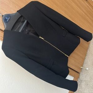 Lafayette 148 New York | Zip Front Crepe Blazer Jacket in Black, size S